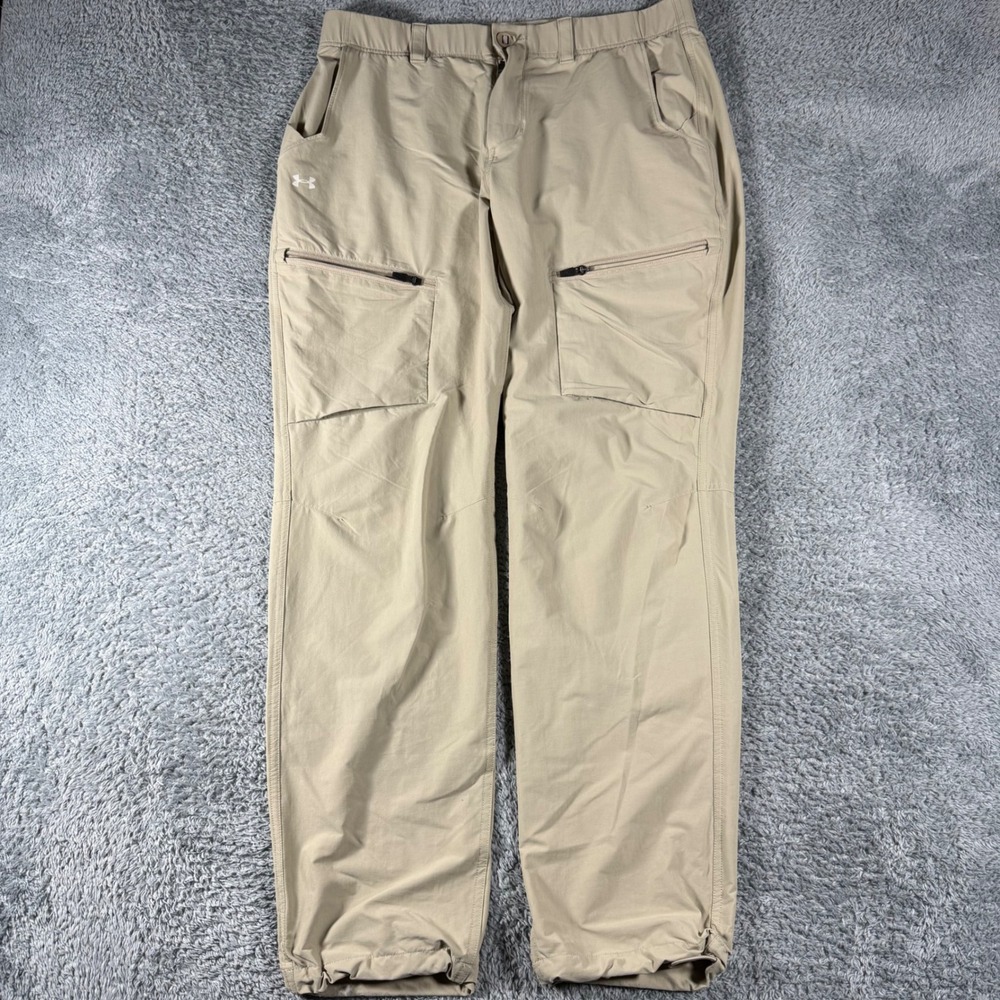 Under Armour Canyon Cargo Fish Pants Mens 34/32 Tan Loose Fit Hiking Outdoor